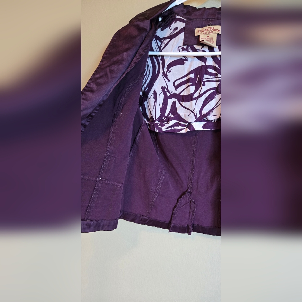 Paris Blues Blazer Jacket Women’s Small Purple Satin Short Sleeve Fitted Button - Picture 5 of 11